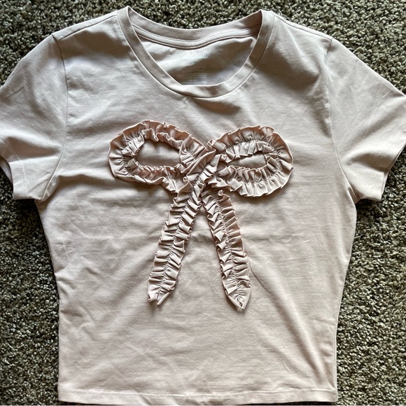 Elegant Blush Bow Accent Women's Tee - Picture 1 of 6